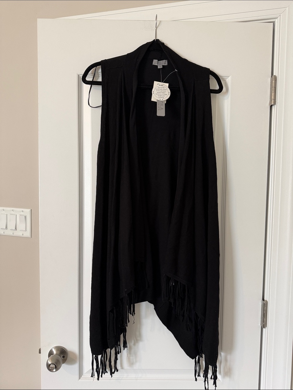 Joseph A Black Fringe Open-Front Draped Vest